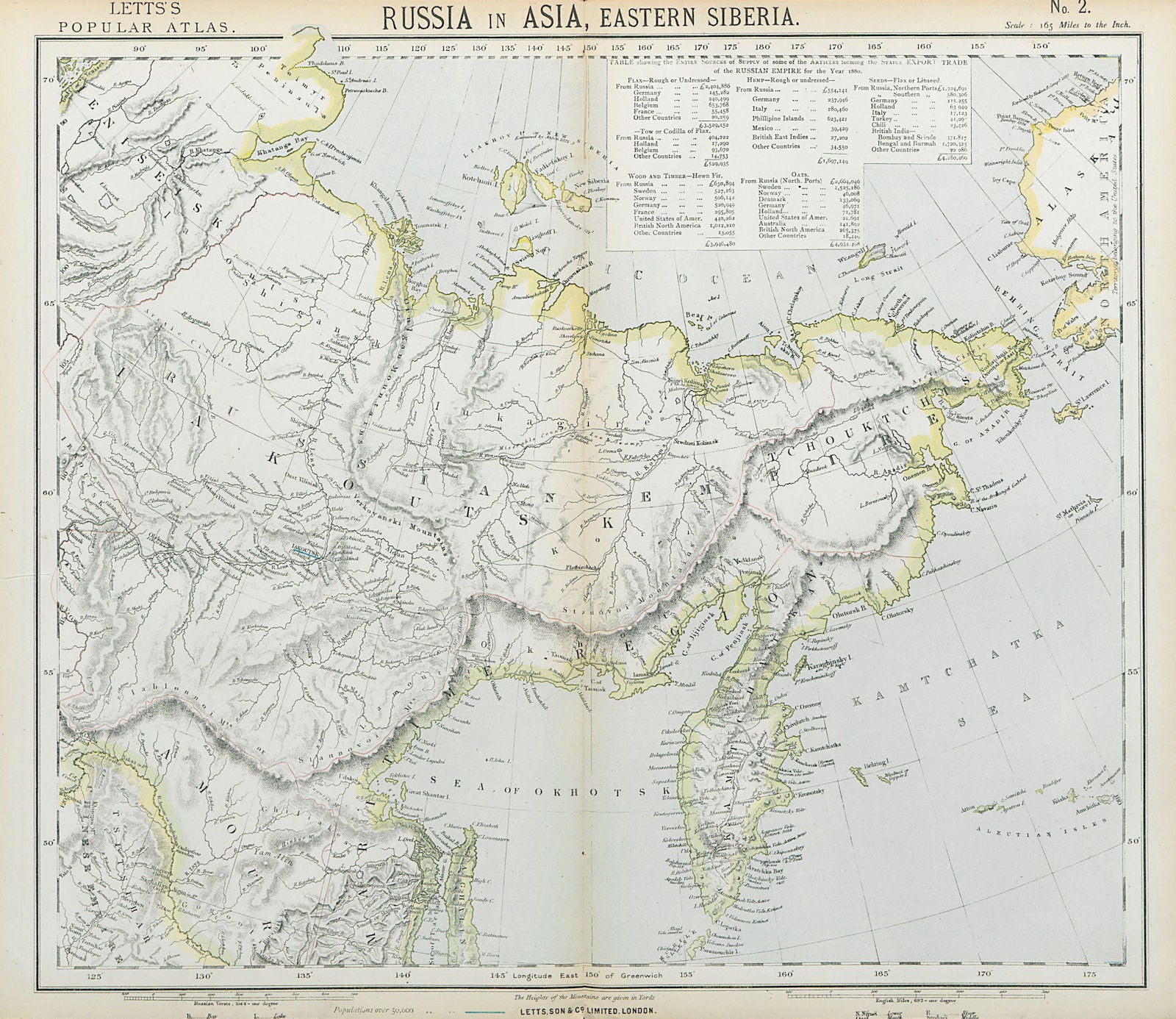 RUSSIAN FAR EAST Eastern Siberia Kamtchatka Iakoutsk Tchouktchis. LETTS 1883 map